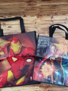 Marvel Avengers Iron Man Captain Marvel Tote Reusable Bag Set Shopping